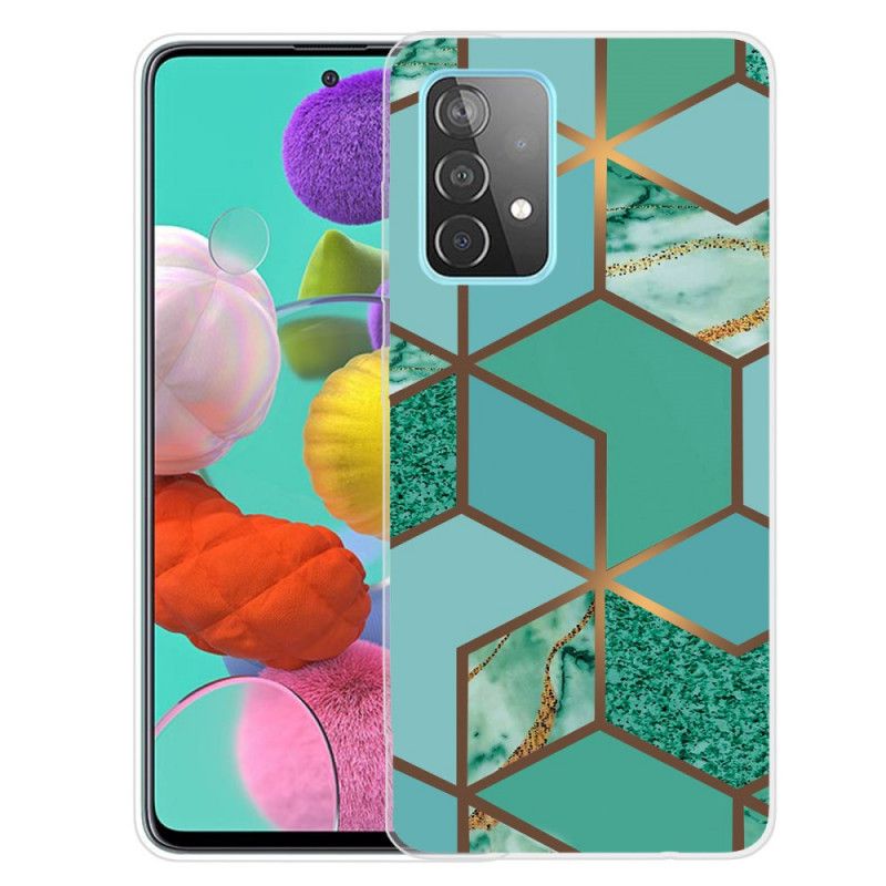 Cover for Samsung Galaxy A32 5G Sort Geometrisk Marmor