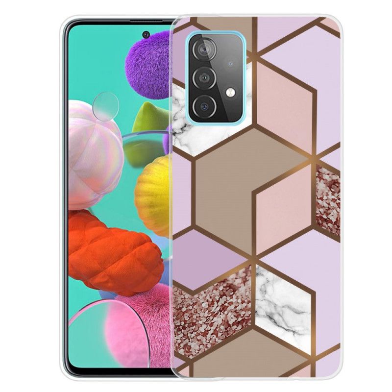 Cover for Samsung Galaxy A32 5G Sort Geometrisk Marmor