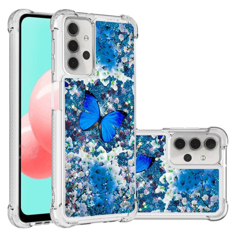 Cover Samsung Galaxy A32 5G Blå Glitter Sommerfugle