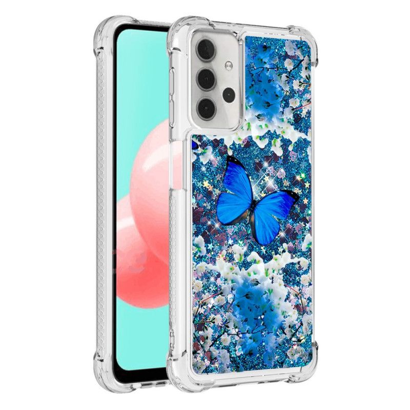 Cover Samsung Galaxy A32 5G Blå Glitter Sommerfugle