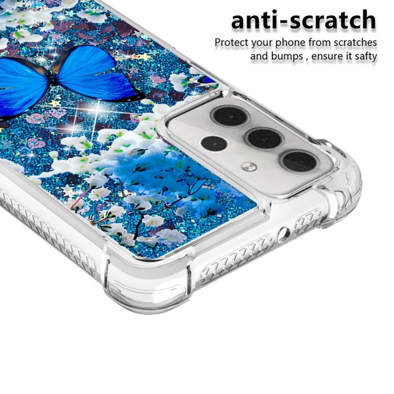 Cover Samsung Galaxy A32 5G Blå Glitter Sommerfugle