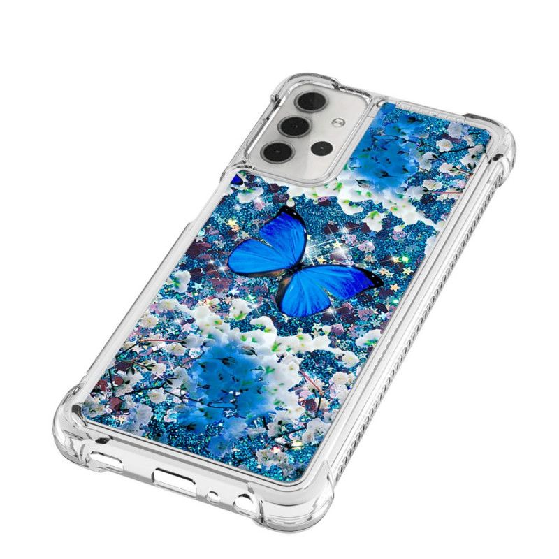 Cover Samsung Galaxy A32 5G Blå Glitter Sommerfugle