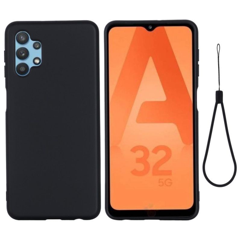 Cover Samsung Galaxy A32 5G Sort Flydende Silikone Med Rem