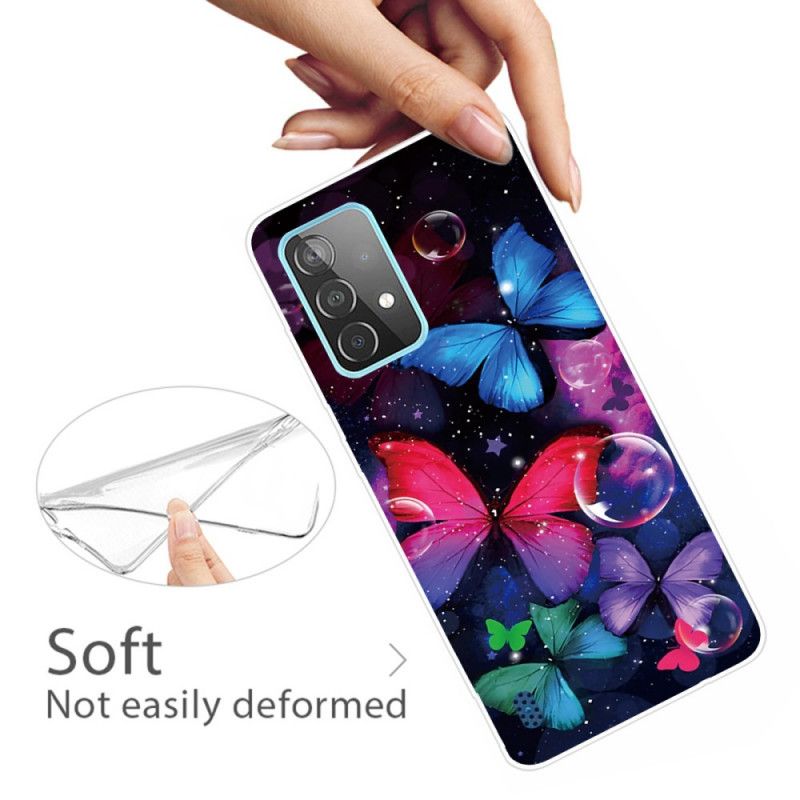 Cover Samsung Galaxy A32 5G Sort Mobilcover Fleksible Sommerfugle