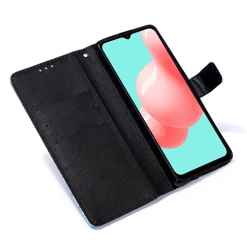 Flip Cover Læder for Samsung Galaxy A32 5G Sort Blomstret Kranium