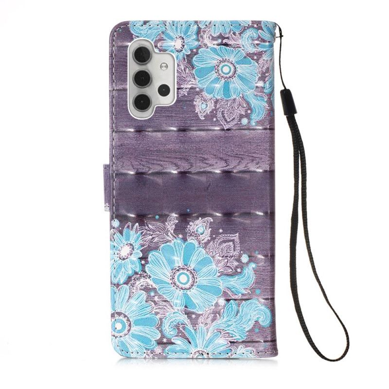 Flip Cover Læder Samsung Galaxy A32 5G Blå Blomster Beskyttelse