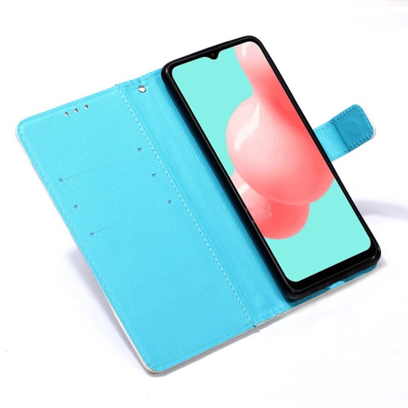 Flip Cover Læder Samsung Galaxy A32 5G Gyldne Remme Sommerfugle Original