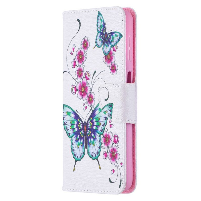 Flip Cover Læder Samsung Galaxy A32 5G Magenta Akvarel Sommerfugle