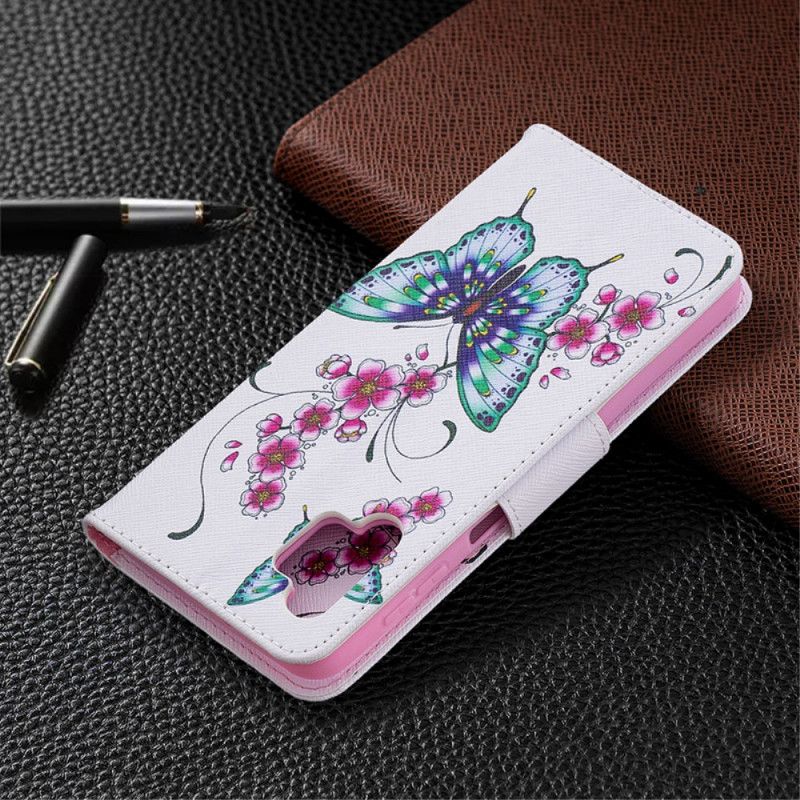 Flip Cover Læder Samsung Galaxy A32 5G Magenta Akvarel Sommerfugle