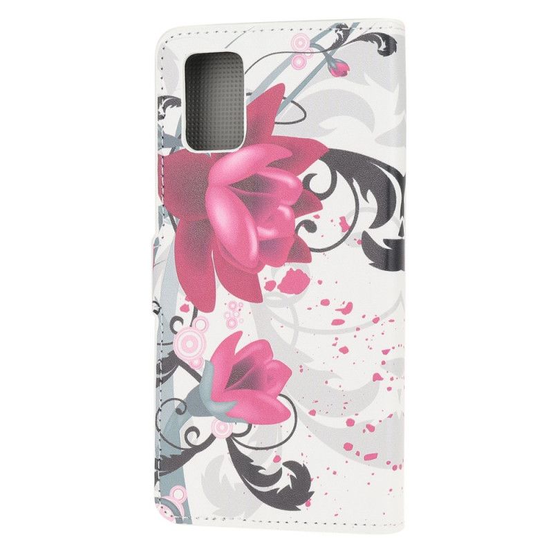 Flip Cover Læder Samsung Galaxy A32 5G Magenta Tropiske Blomster Original