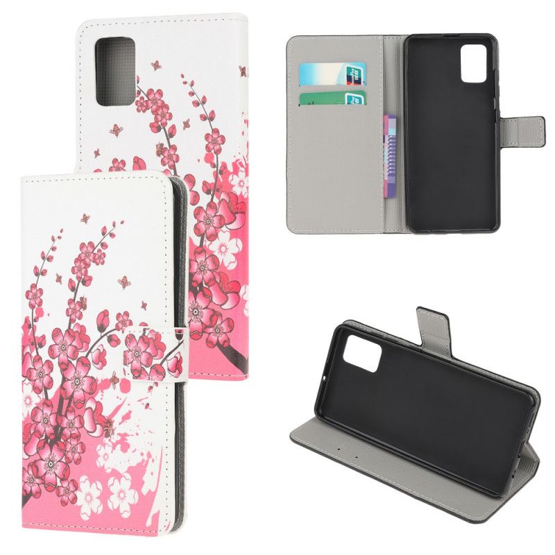 Flip Cover Læder Samsung Galaxy A32 5G Magenta Tropiske Blomster Original