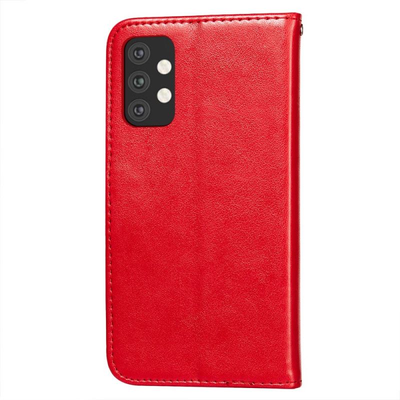 Flip Cover Læder Samsung Galaxy A32 5G Rød Blomsterbroderitryk