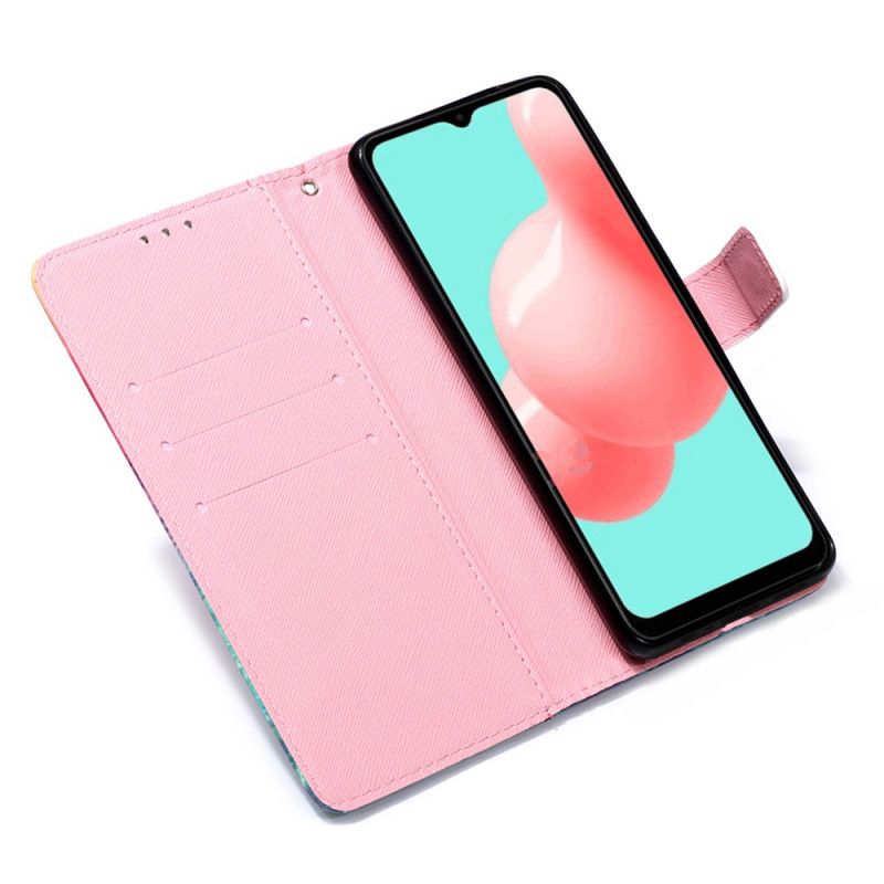 Flip Cover Læder Samsung Galaxy A32 5G Røde Sommerfugle Original