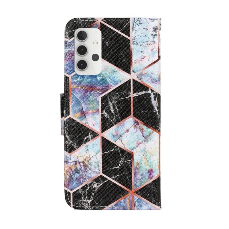 Flip Cover Læder Samsung Galaxy A32 5G Sort Geometrisk Marmor Beskyttelse