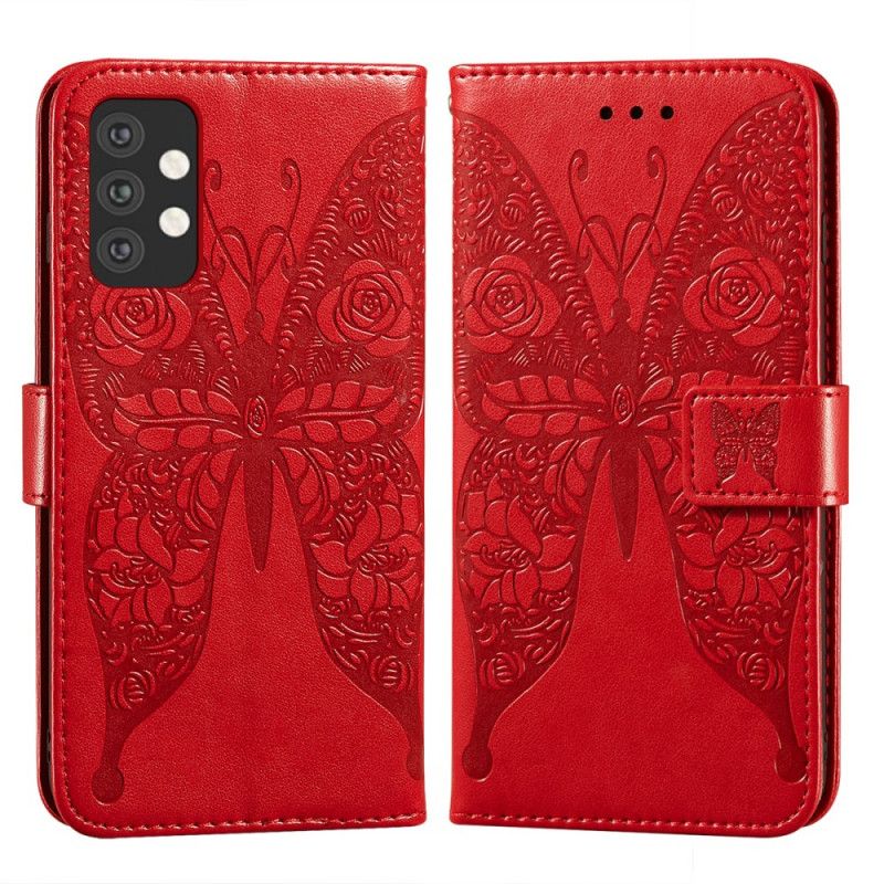 Flip Cover Læder Samsung Galaxy A32 5G Sort Sommerfugle Blomstermønster