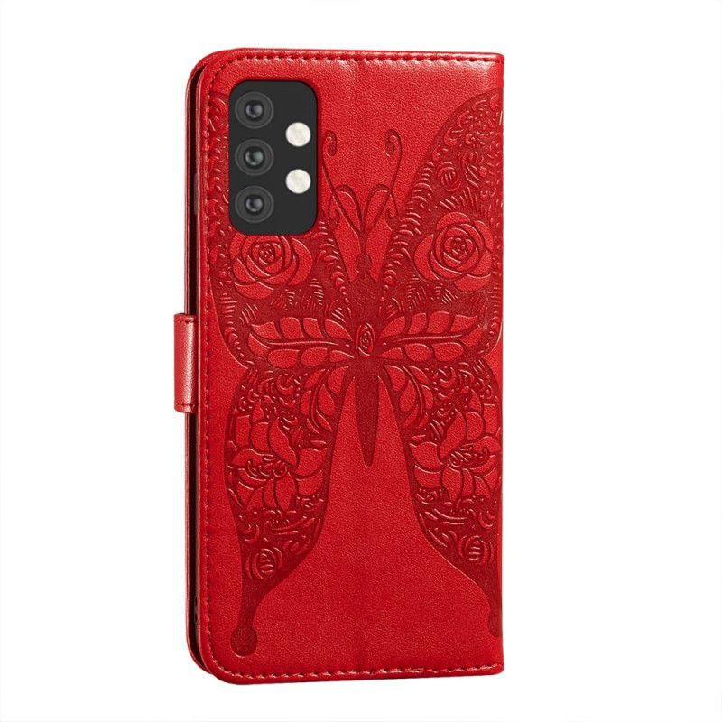 Flip Cover Læder Samsung Galaxy A32 5G Sort Sommerfugle Blomstermønster