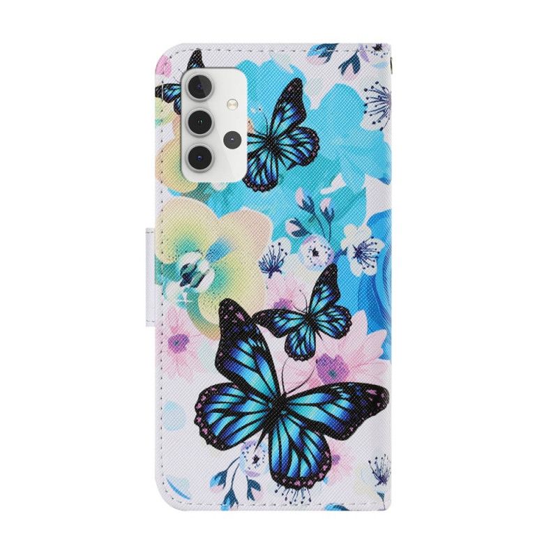 Flip Cover Samsung Galaxy A32 5G Gul Mobilcover Sommerfugle Og Sommerblomster