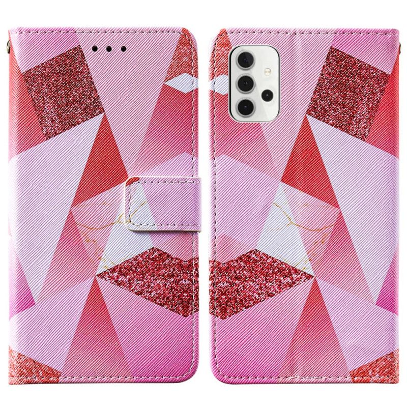 Flip Cover Samsung Galaxy A32 5G Magenta Trekanter Og Glitter