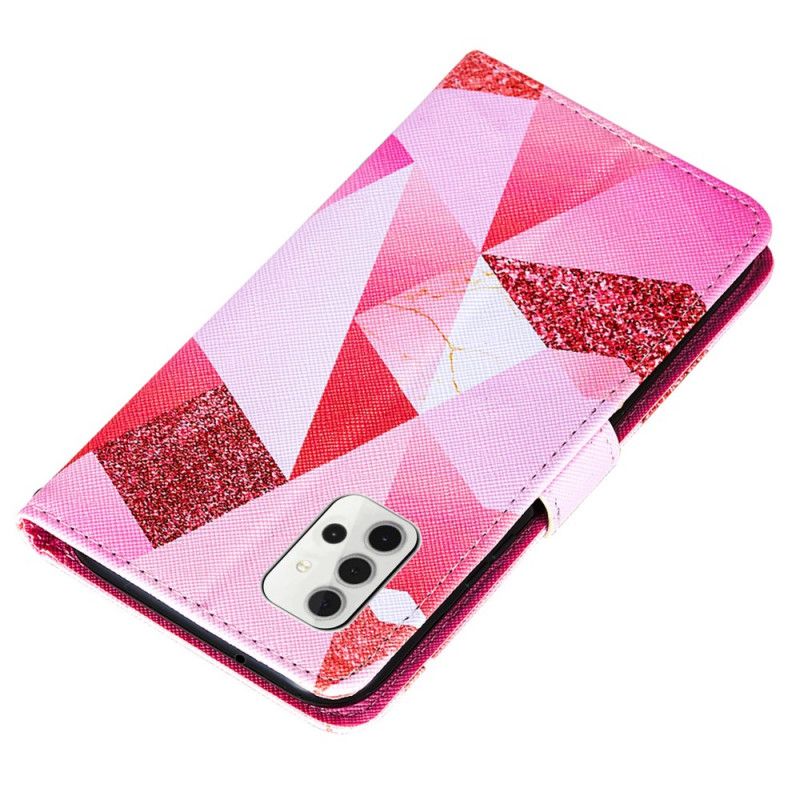 Flip Cover Samsung Galaxy A32 5G Magenta Trekanter Og Glitter