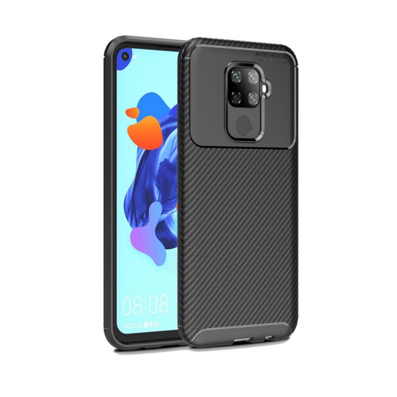 Cover for Huawei Mate 30 Lite Sort Fleksibel Kulfibertekstur