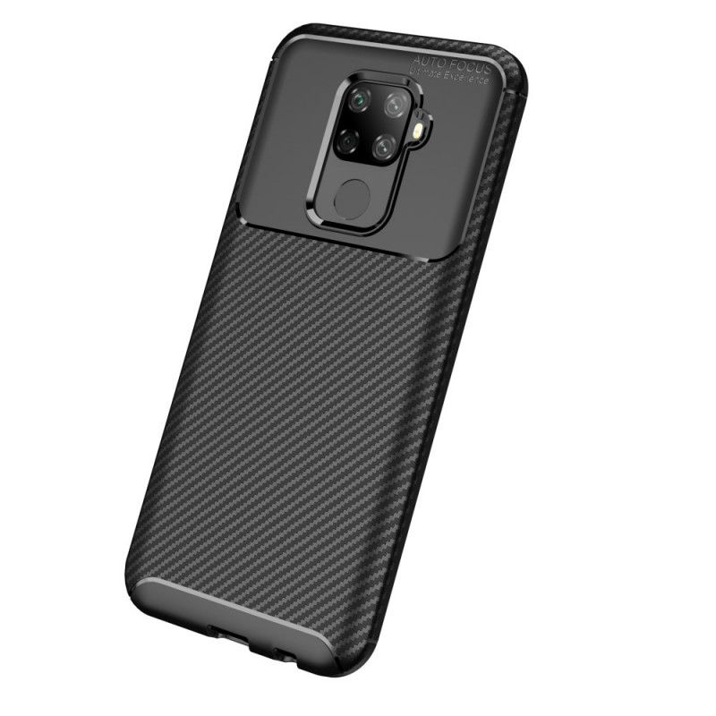 Cover for Huawei Mate 30 Lite Sort Fleksibel Kulfibertekstur