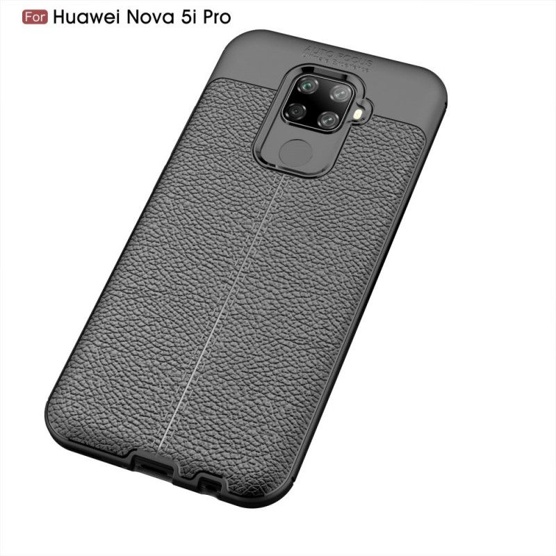 Cover Huawei Mate 30 Lite Sort Mobilcover Dobbeltlinjet Lychee-Lædereffekt