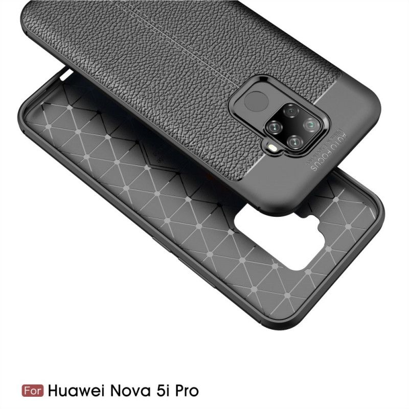 Cover Huawei Mate 30 Lite Sort Mobilcover Dobbeltlinjet Lychee-Lædereffekt