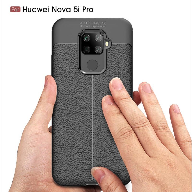 Cover Huawei Mate 30 Lite Sort Mobilcover Dobbeltlinjet Lychee-Lædereffekt