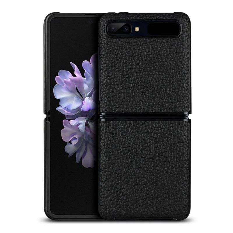 Cover Samsung Galaxy Z Flip Sort Ægte Lychee Læder