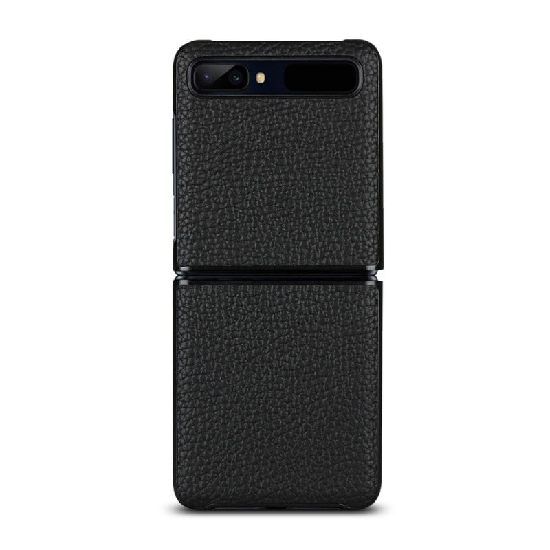 Cover Samsung Galaxy Z Flip Sort Ægte Lychee Læder