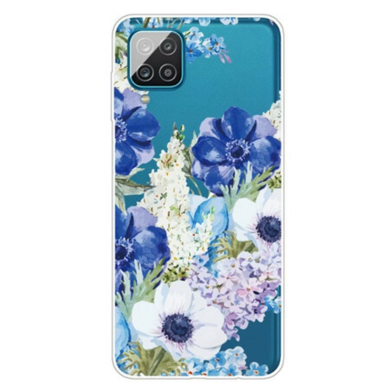 Cover Samsung Galaxy M12 / A12 Sømløs Akvarel Blå Blomster