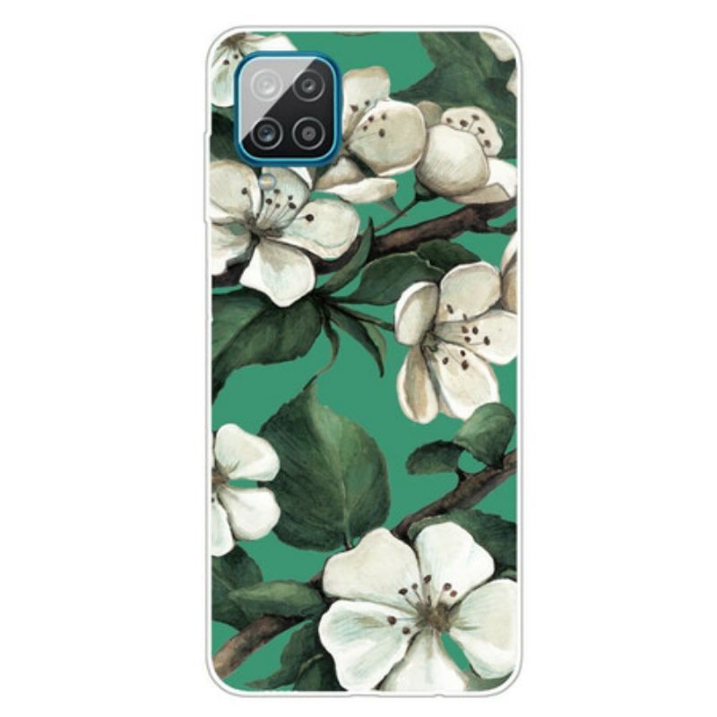 Mobilcover Samsung Galaxy M12 / A12 Malede Hvide Blomster