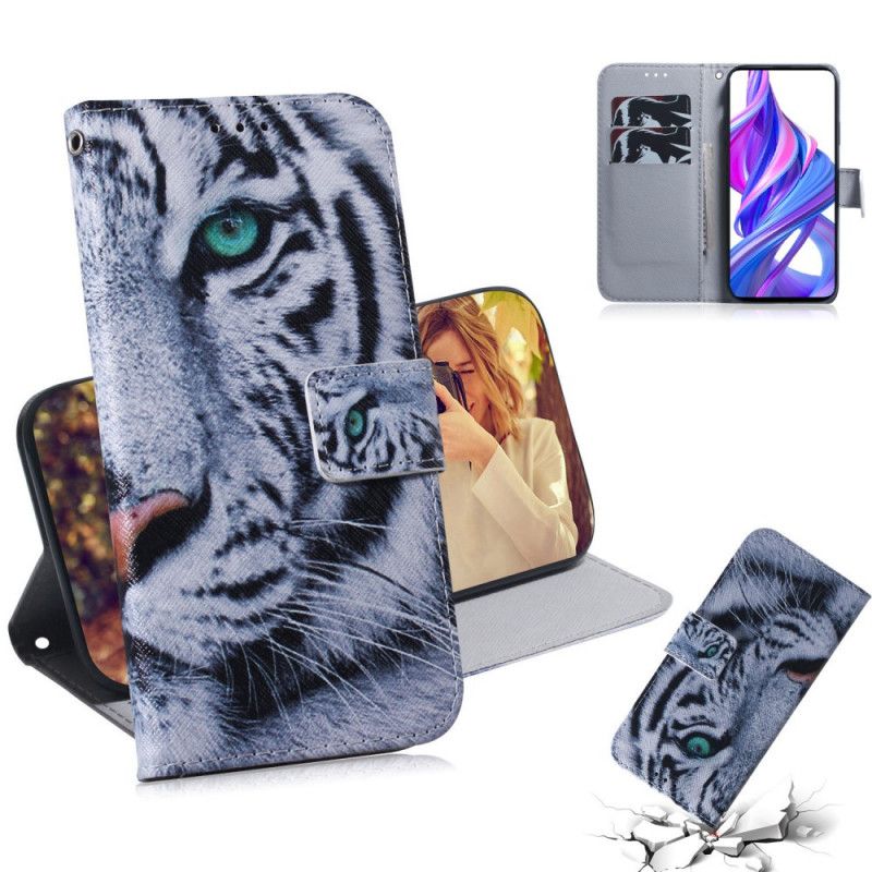 Flip Cover Læder for Huawei P Smart Pro Pro Hvid Tiger