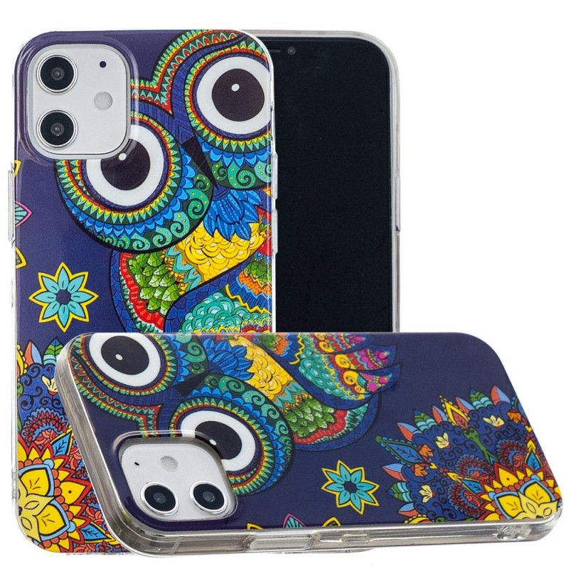 Cover iPhone 12 / 12 Pro Fluorescerende Mandala Ugle