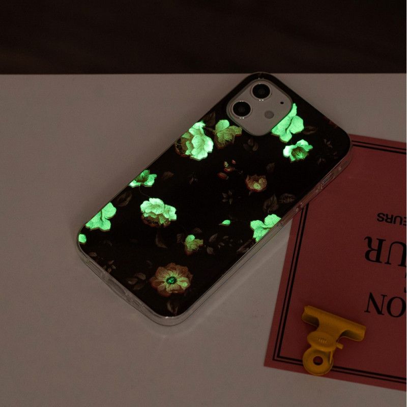 Cover iPhone 12 / 12 Pro Sort Mobilcover Fluorescerende Blomsterserie