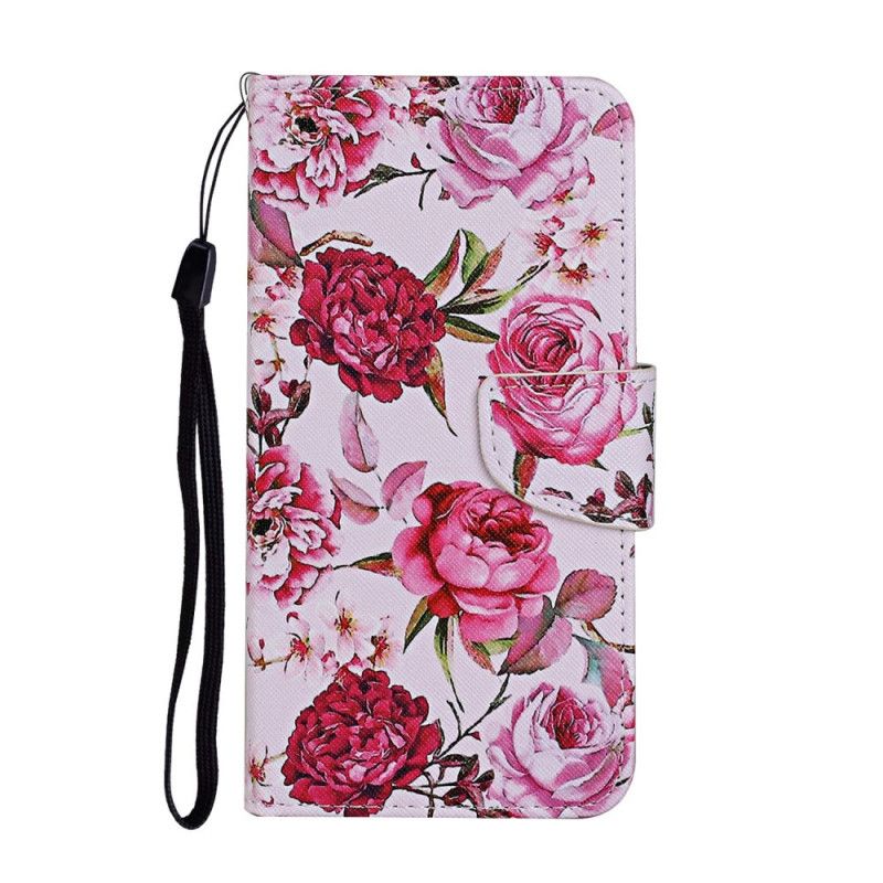 Flip Cover iPhone 12 / 12 Pro Magenta Mobilcover Mesterlige Blomster Med Rem