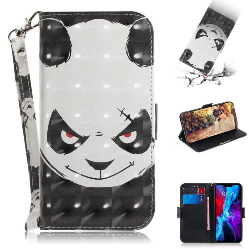 Flip Cover Læder for iPhone 12 / 12 Pro Vred Panda Med Rem