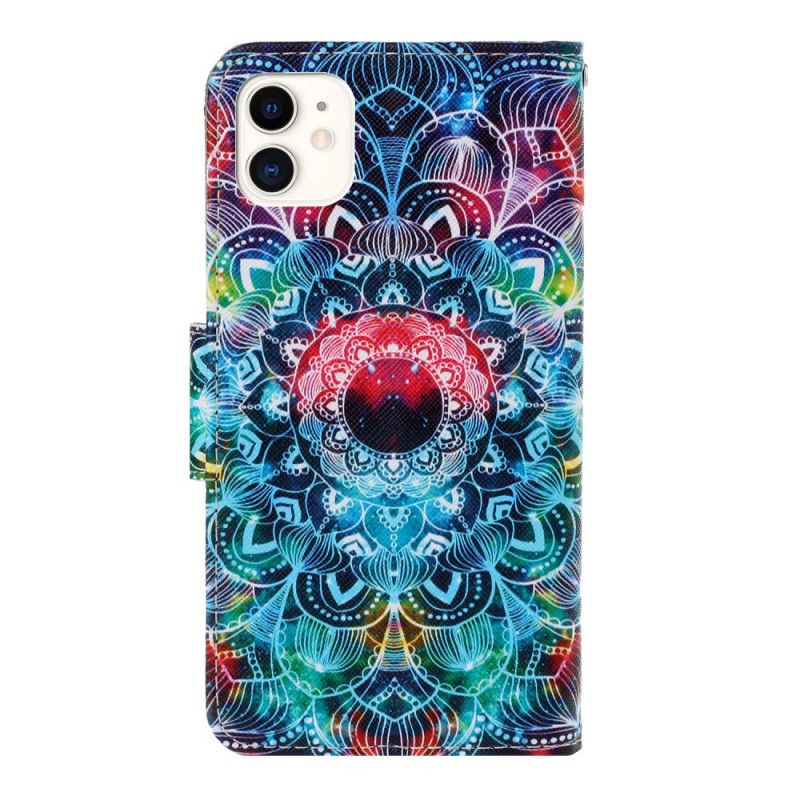 Flip Cover Læder iPhone 12 / 12 Pro Prangende Mandala Med Rem