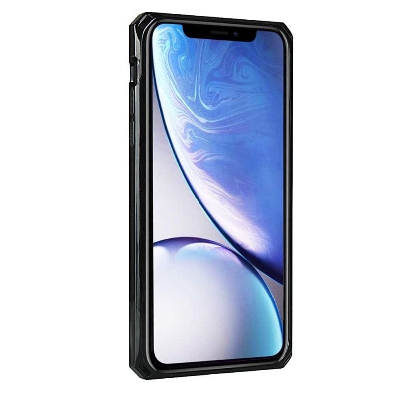 Cover for iPhone XR Sort Kortholder I Ægte Læder Og Snor