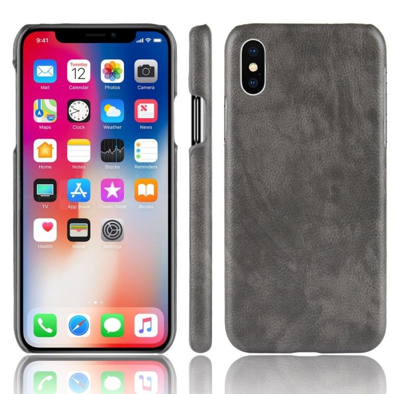 Cover for iPhone XR Sort Lychee-Lædereffekt