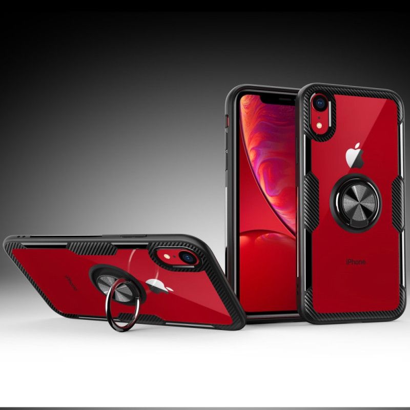 Cover for iPhone XR Sort Ringstøttet Hærdet Glas