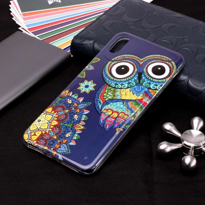 Cover iPhone XR Fluorescerende Mandala Ugle