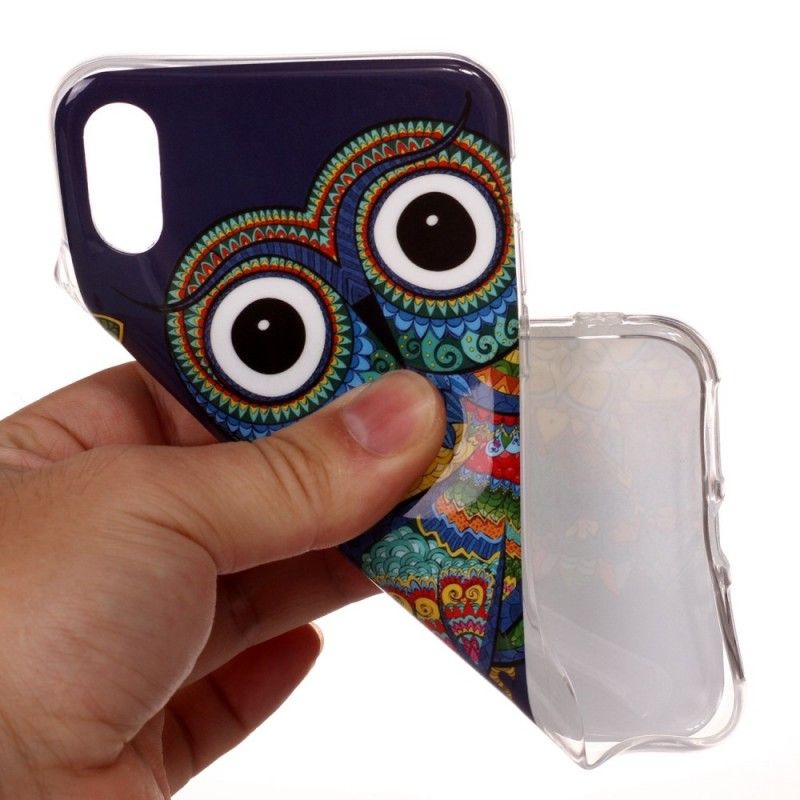 Cover iPhone XR Fluorescerende Mandala Ugle