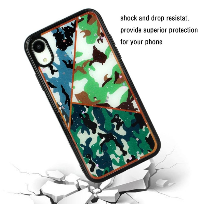 Cover iPhone XR Grøn Silikone Og Epoxymarmor Camouflage