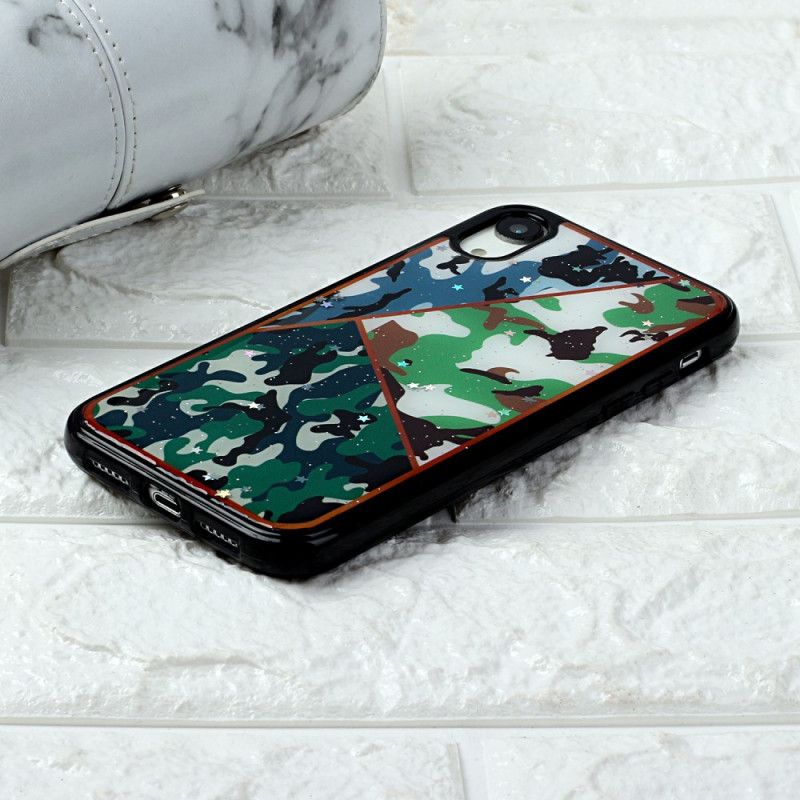 Cover iPhone XR Grøn Silikone Og Epoxymarmor Camouflage