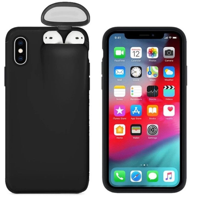 Cover iPhone XR Sort 2-I-1 Airpods Taske