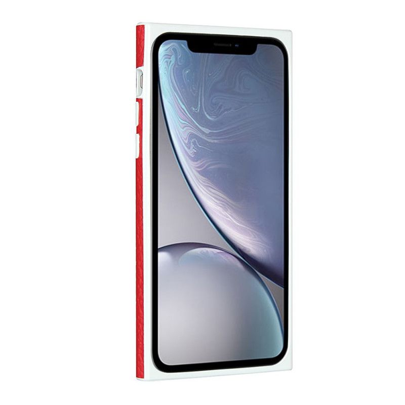 Cover iPhone XR Sort Ægte Lychee Læder Kortholder Med Snor