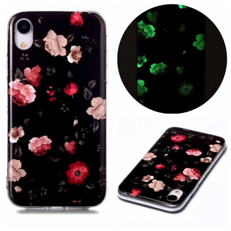 Cover iPhone XR Sort Fluorescerende Blomsterserie Beskyttelse