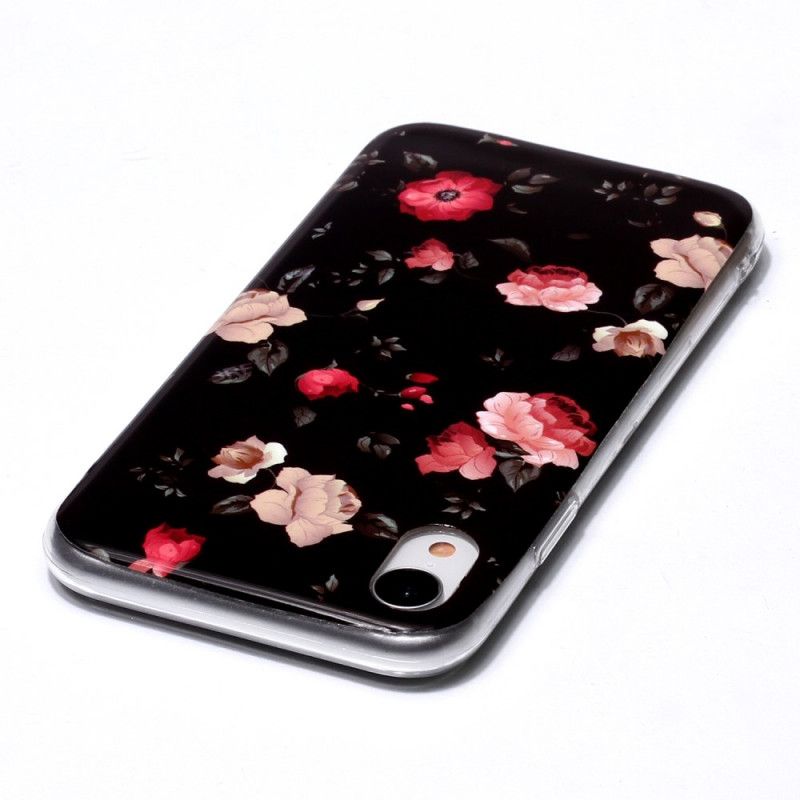 Cover iPhone XR Sort Fluorescerende Blomsterserie Beskyttelse