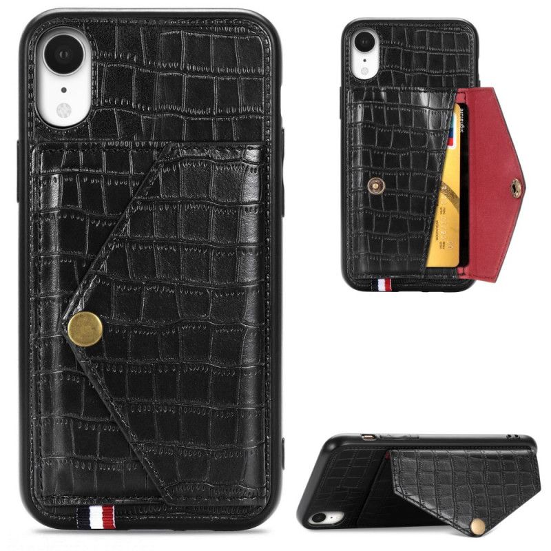 Cover iPhone XR Sort Krokodille Kortholder Og Holder